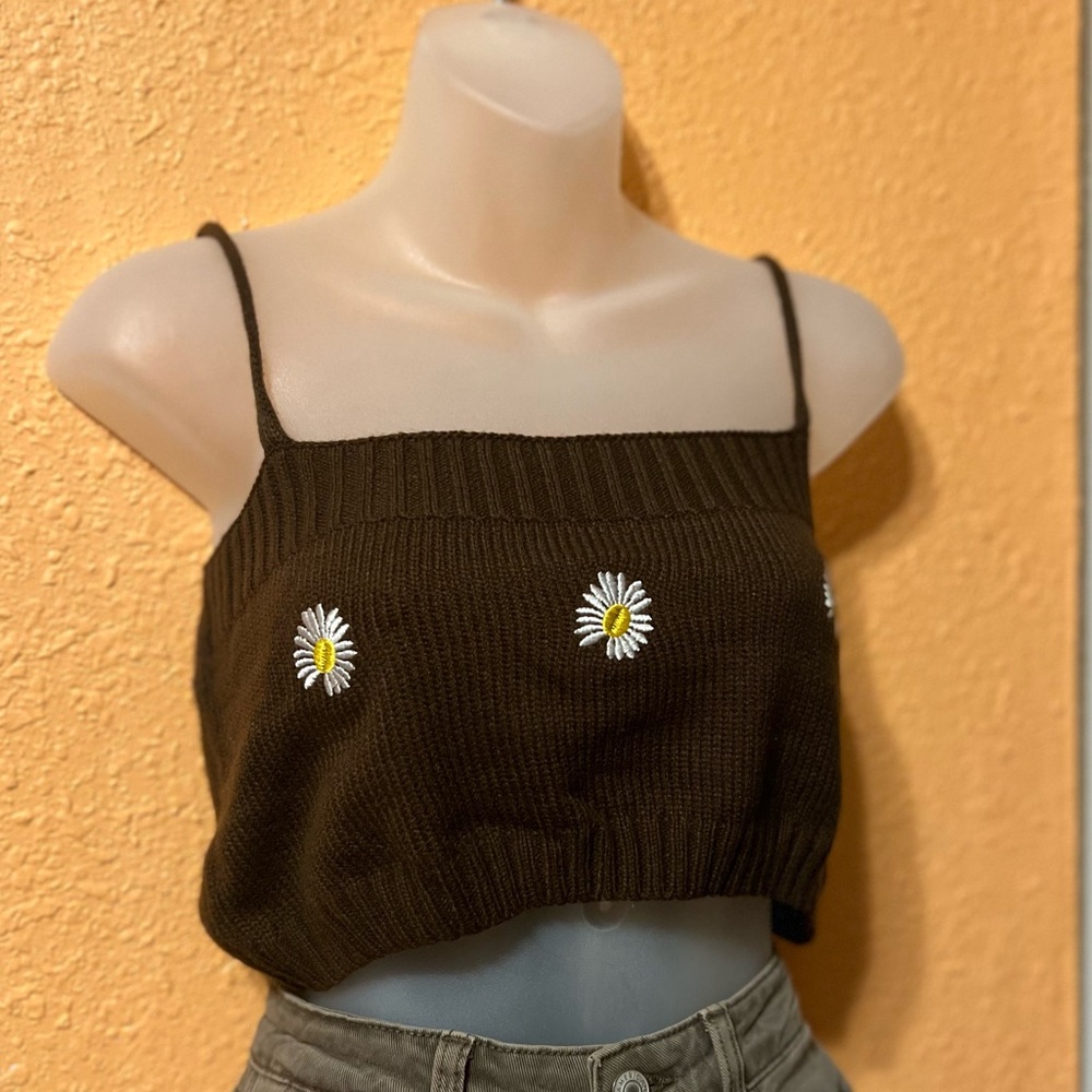 Two piece brown flower cardigan with spaghetti top